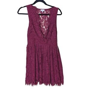 Tobi Burgundy Lace Sleeveless Fit & Flare Mini Dress Women's Small‎ NWT